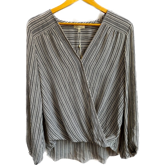 NWT | Max Studio | Ivory & Black Striped Faux Wrap Blouse | Size: L - Picture 1 of 4